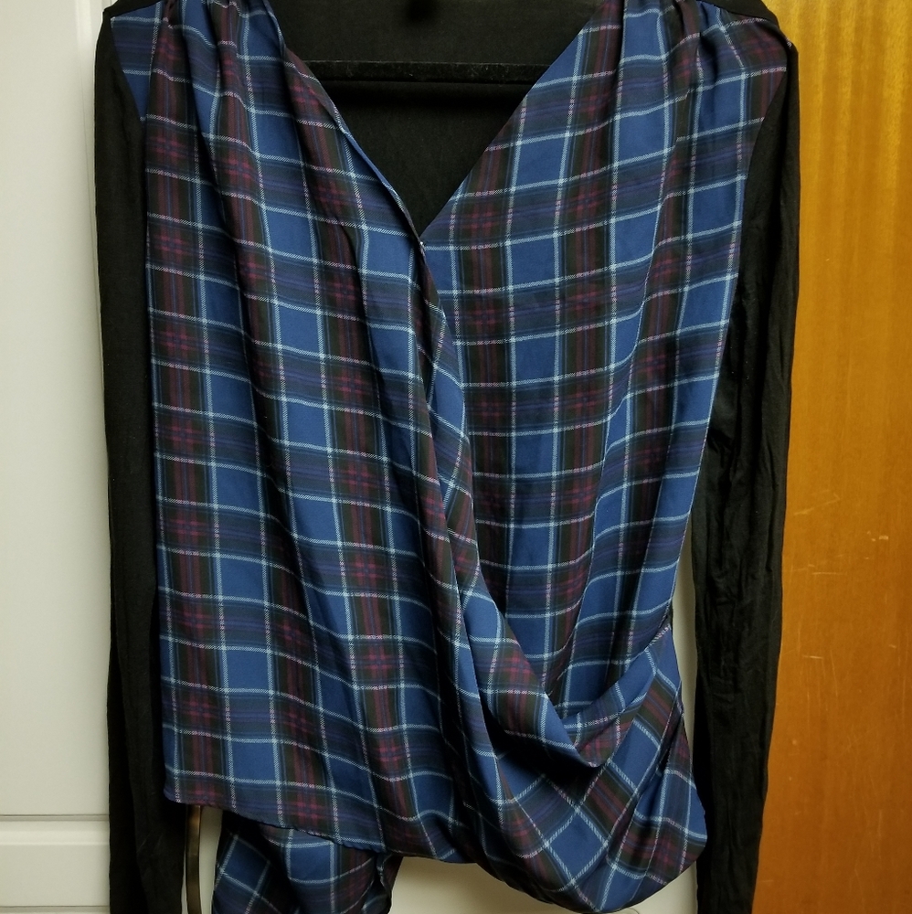 🍁🌺Attitude(Jay Manuel) sheer/plaid crisscross long sleeved top